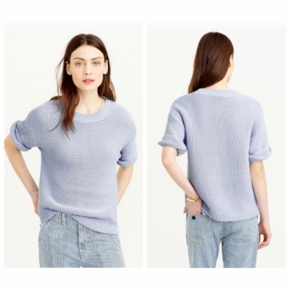 J.Crew Baby Blue Open Stitch Short Sleeve Sweater Top